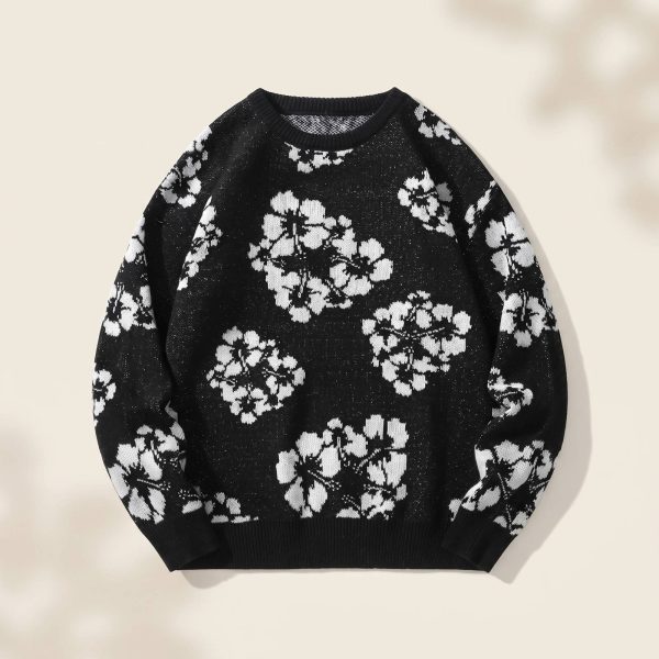 Pull col rond floral géométrique