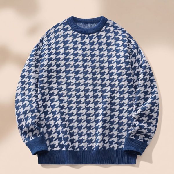 Pull pied-de-poule bleu oversize