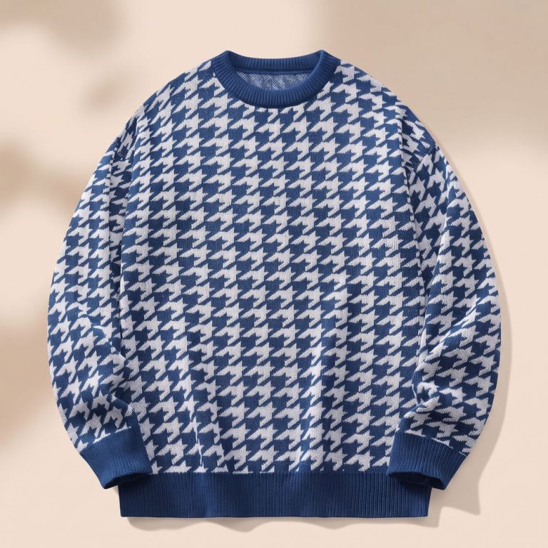 Pull-pied-de-poule-bleu-oversize-miniature