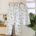 Pyjama-femme-en-gaze-de-coton-a-motifs-vegetaux-picture-1