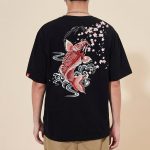 T-shirt carpe koï brodé et mont Fuji