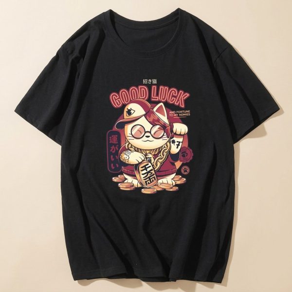 T-shirt maneki neko lucky cat Good Luck