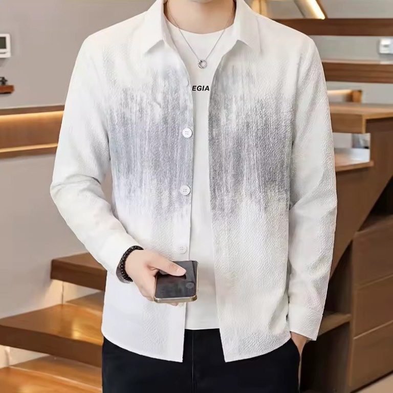 Veste homme habillée décontractée dégradé - Blanc à motif gris, M