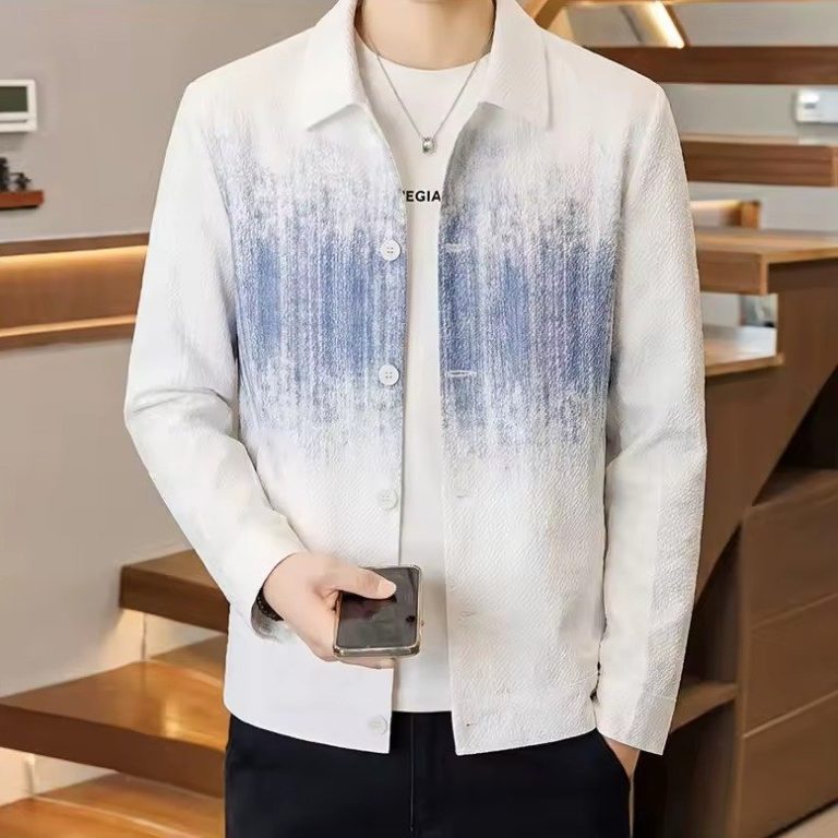 Veste homme habillée décontractée dégradé - Blanc à motif bleu, M